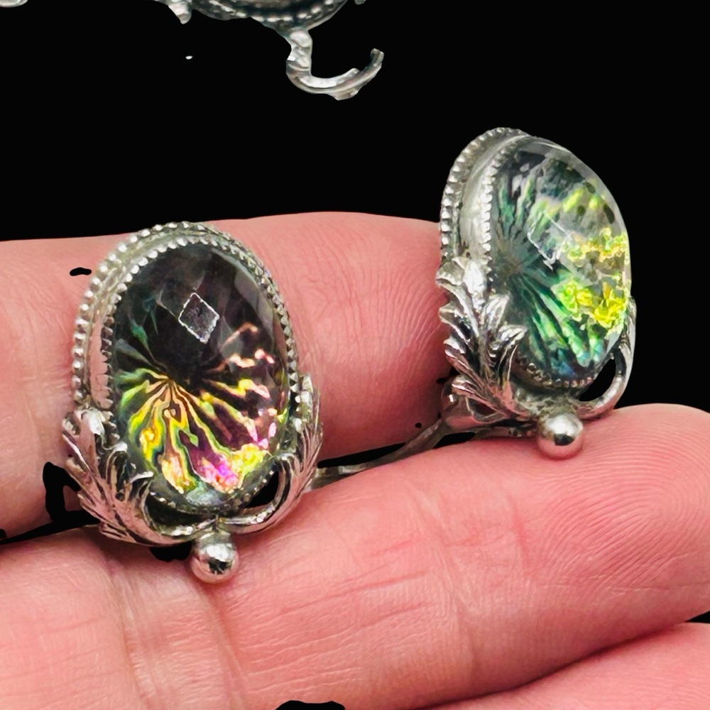 Vintage Whiting Davis Vitrail Glass Necklace Earring Set Original Box - Picture 5 of 12